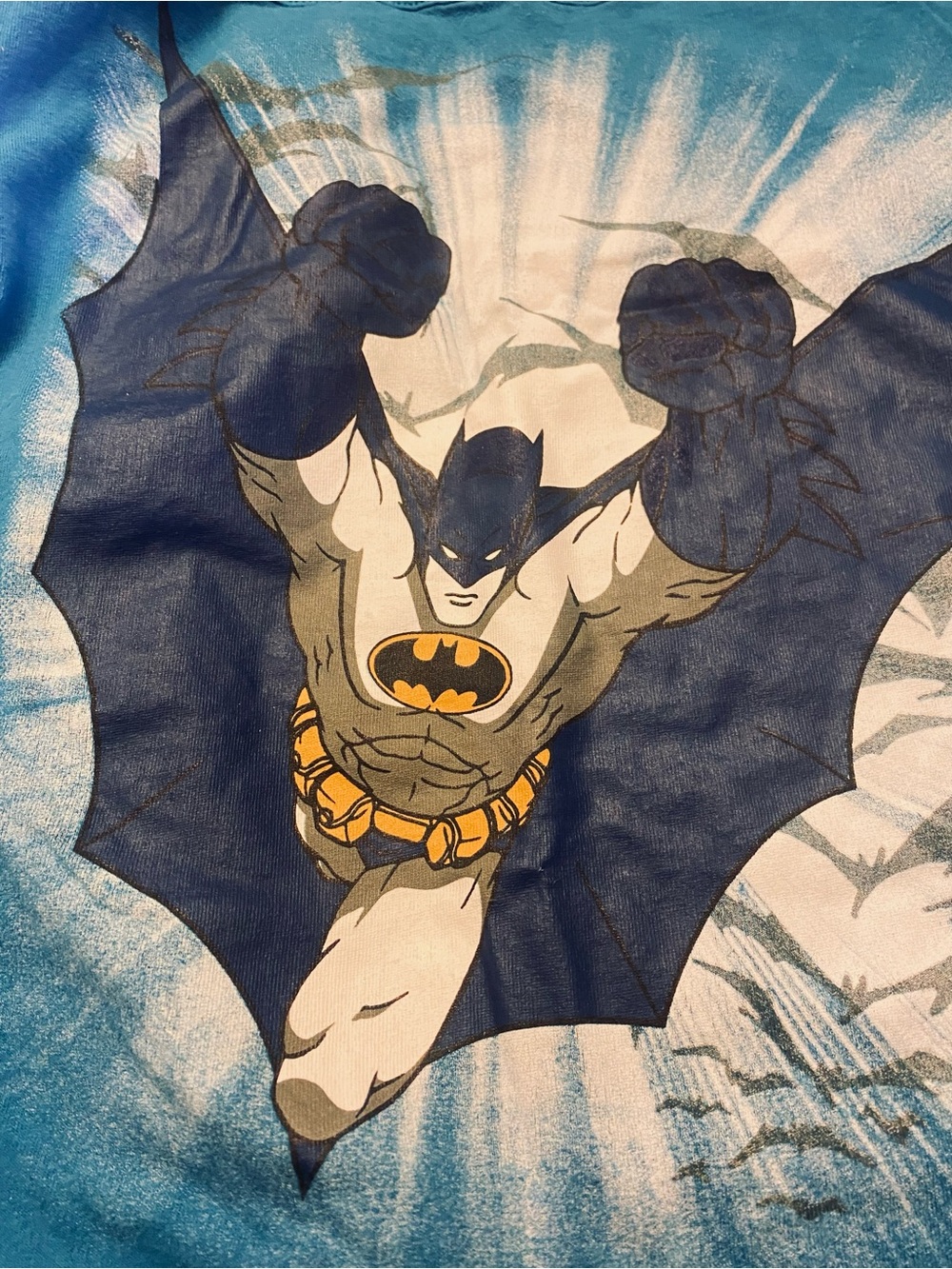 Batman Kids Long Sleeve Tee in Teal and Light Blue - Graphic Front - Picture 4 of 6